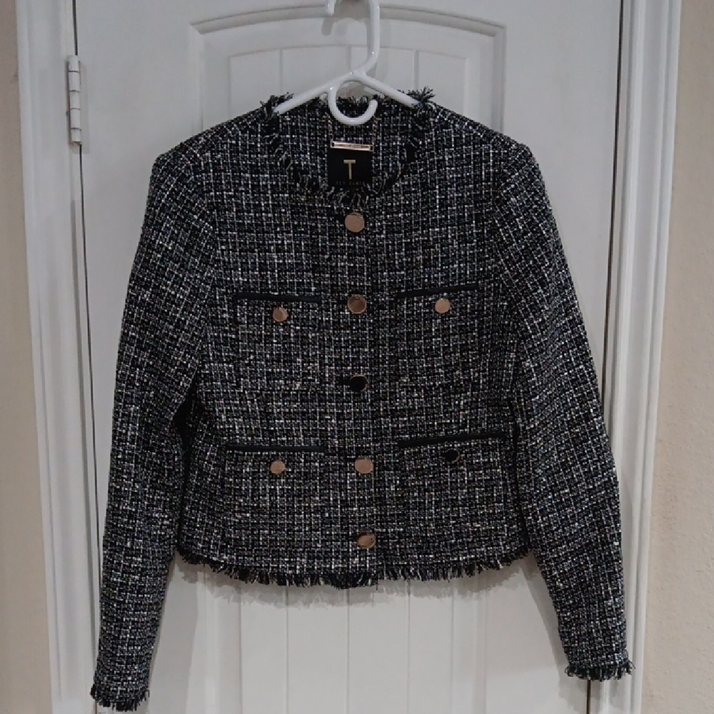 Ted Baker London Black Metallic & White Tweed Blazer